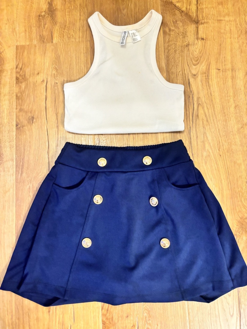 Navy Double-Breasted A-Line Mini Skirt
